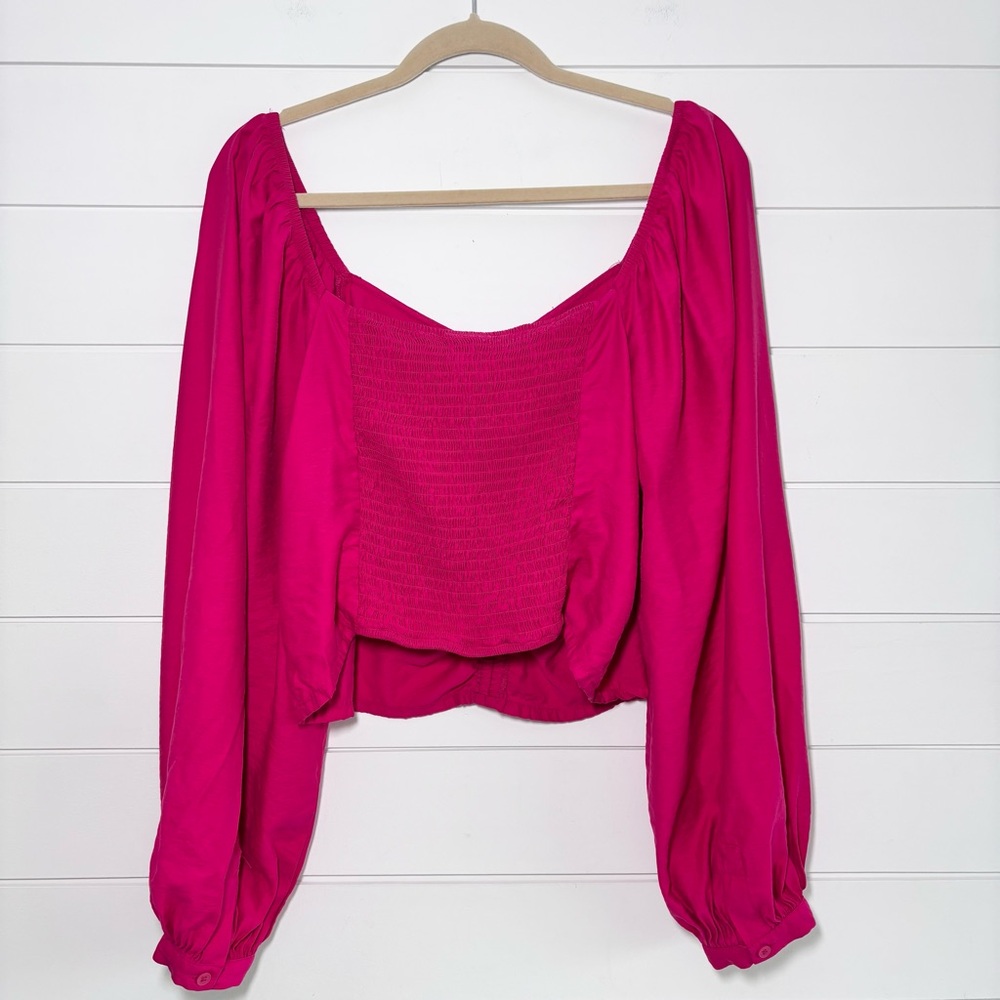 A New Day Women's Long Balloon Sleeve Ruched Front Top Pink Size XL - Picture 3 of 10